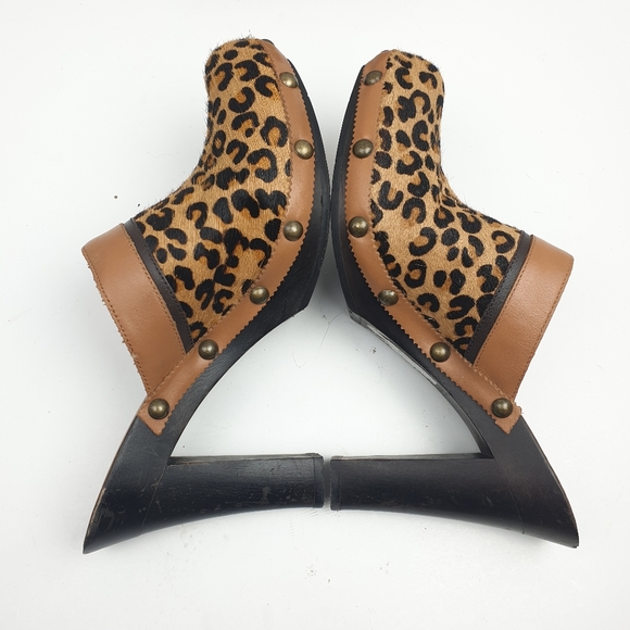 Tommy Hilfiger mules leopard pony hair wooden high heels size 8 - Picture 11 of 16